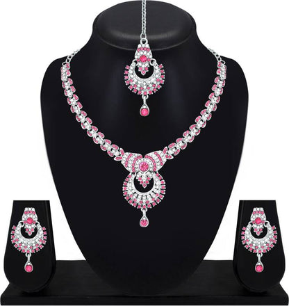 Alloy Rhodium Silver, Pink Jewel Set  (Pack of 1)-KYAMSTORE