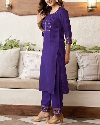 Women Cotton Blend Kurta Pant Dupatta Set-KYAMSTORE