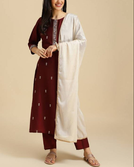 Women Silk Blend Kurta Pant Dupatta Set-KYAMSTORE