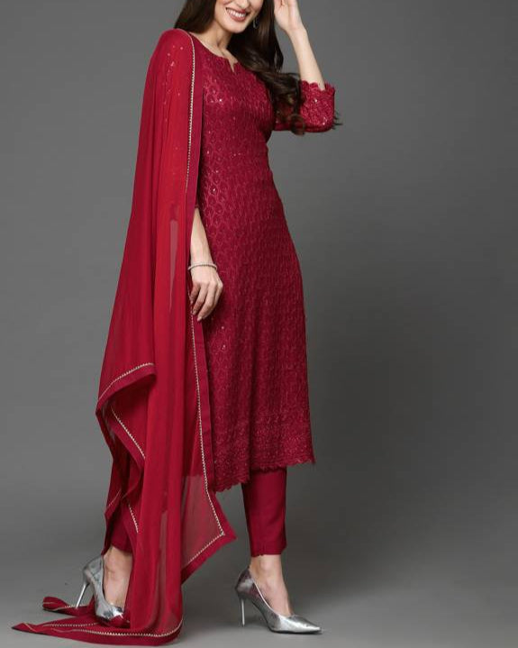Women Cotton Rayon Kurta Pant Dupatta Set-KYAMSTORE