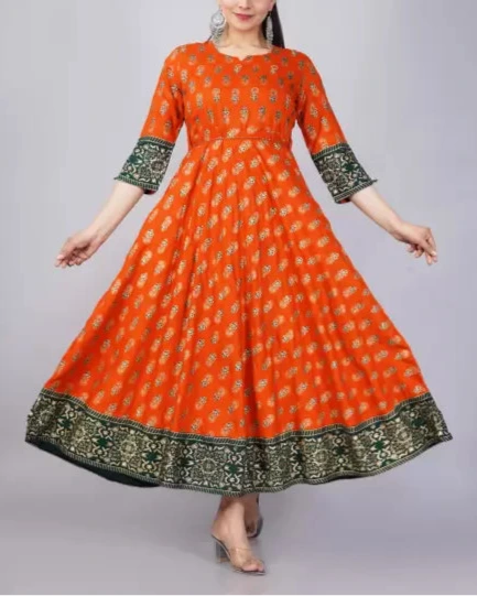 Printed Cotton Rayon Stitched Gown (Color Variants)-KYAMSTORE