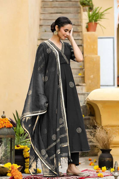 Women Cotton Rayon Kurta Pant Dupatta Set