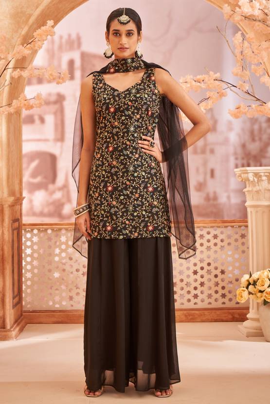 Women Georgette Kurti Sharara Dupatta Set | Delivery: 10 to 12 business days | Limited stocks available