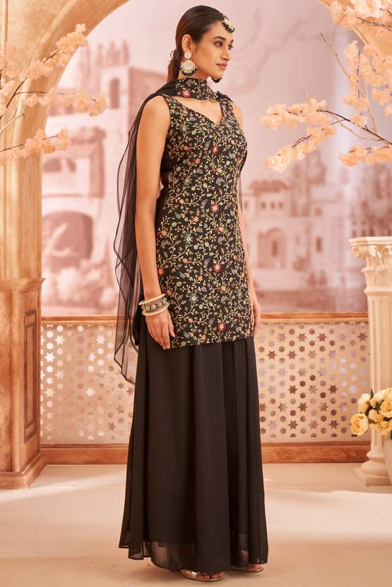 Women Georgette Kurti Sharara Dupatta Set | Delivery: 10 to 12 business days | Limited stocks available