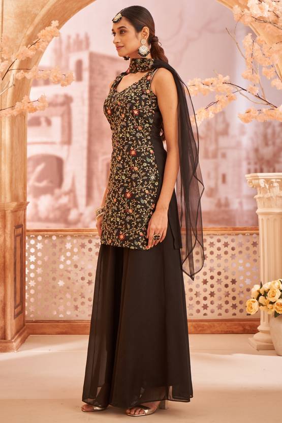 Women Georgette Kurti Sharara Dupatta Set | Delivery: 10 to 12 business days | Limited stocks available