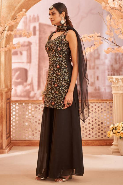 Women Georgette Kurti Sharara Dupatta Set | Delivery: 10 to 12 business days | Limited stocks available