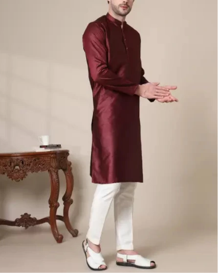 Men Solid Cotton Silk Straight Kurta (Color Variants)-KYAMSTORE