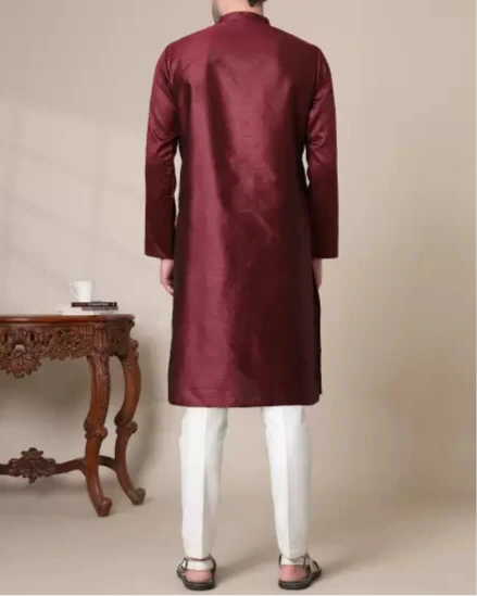 Men Solid Cotton Silk Straight Kurta (Color Variants)-KYAMSTORE