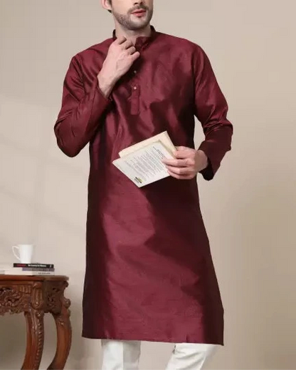Men Solid Cotton Silk Straight Kurta (Color Variants)-KYAMSTORE
