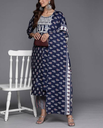 Women Cotton Blend Kurta Pant Dupatta Set-KYAMSTORE