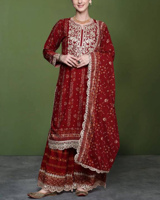 Women Viscose Rayon Kurta Sharara Dupatta Set-KYAMSTORE