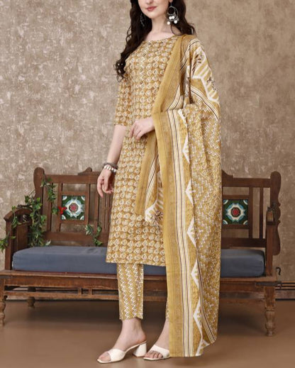 Women Cotton Blend Kurta Pant Dupatta Set-KYAMSTORE