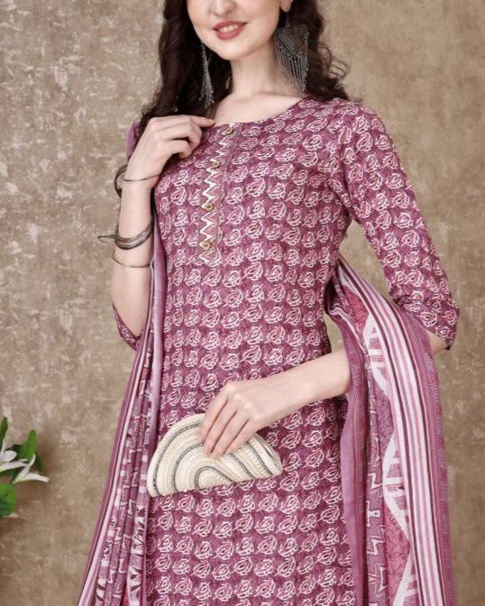 Women Cotton Blend Kurta Pant Dupatta Set-KYAMSTORE