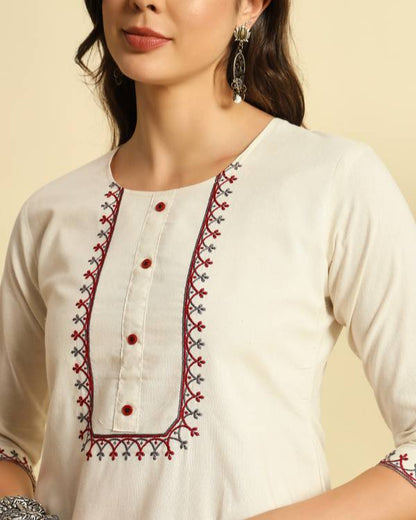 Women Khadi Cotton Kurti Pant Dupatta Set-KYAMSTORE