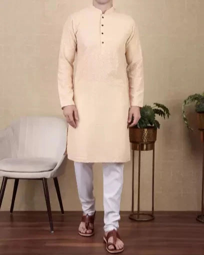 Men Paisley, Embroidered Cotton Blend Straight Kurta-KYAMSTORE