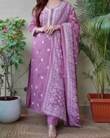 Women Viscose Rayon Kurta Pant Dupatta Set-KYAMSTORE