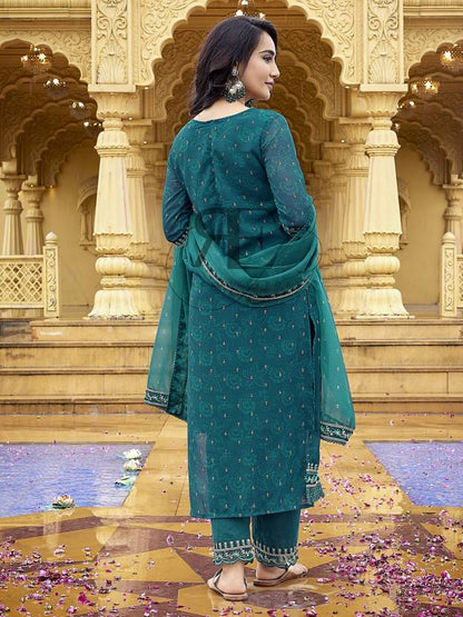 Women Georgette Kurta Pant Dupatta Set