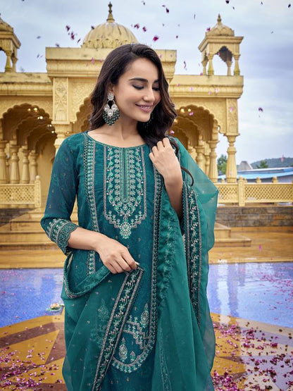 Women Georgette Kurta Pant Dupatta Set