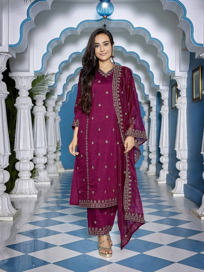 Women Chanderi Kurta Palazzo Dupatta Set