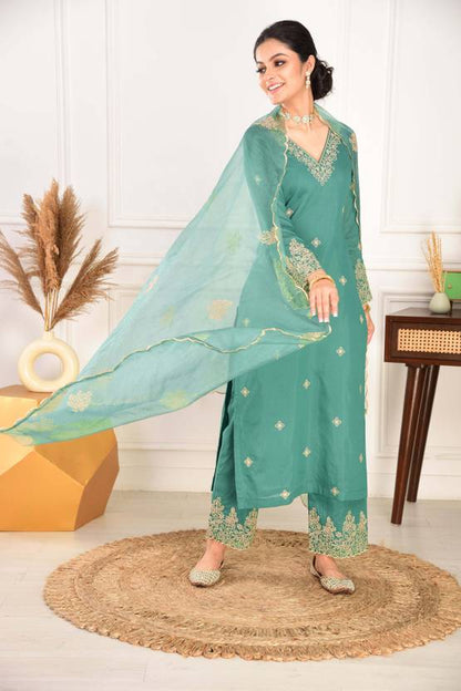 Women Chanderi Kurta Pant Dupatta Set | Delivery: 7 to 12 business days | Limited stocks available | Hurry before Sold Out
