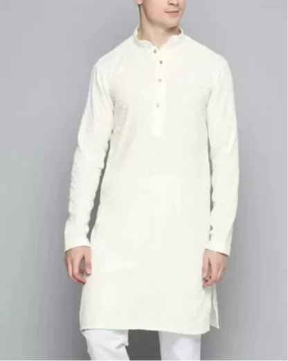 Men Chikan Embroidery Viscose Rayon Ethnic Dress (Color Variants)-KYAMSTORE