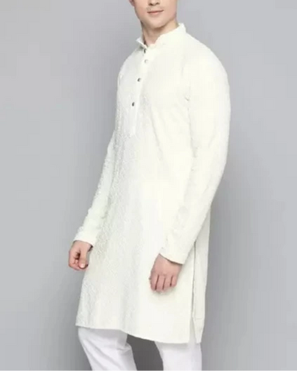 Men Chikan Embroidery Viscose Rayon Ethnic Dress (Color Variants)-KYAMSTORE