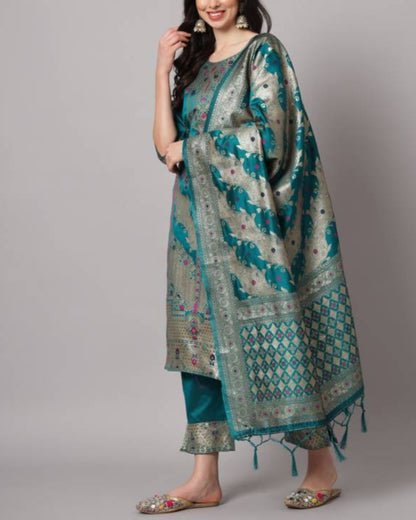 Women Cotton Silk Kurta Pant Dupatta Set-KYAMSTORE