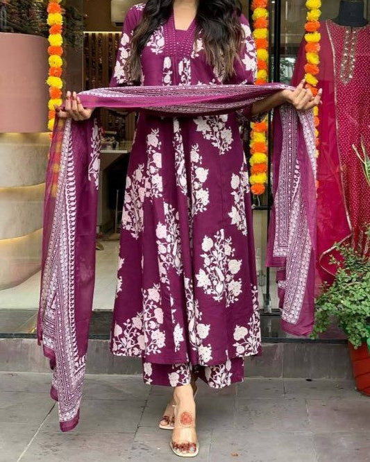 Women Cotton Rayon Kurta Palazzo Dupatta Set-KYAMSTORE