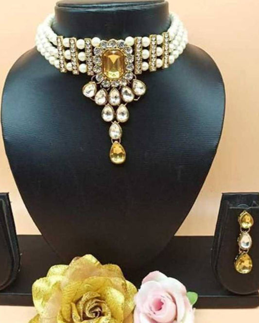 Brass Brass White Jewel Set  (Pack of 1)-KYAMSTORE