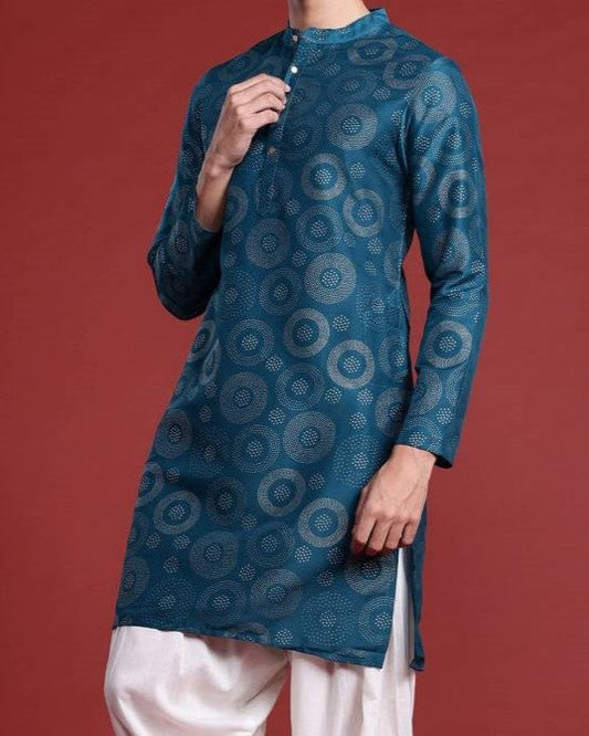 Men Printed Polyester Straight Kurta-KYAMSTORE