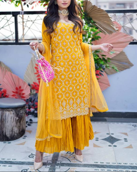 Women Silk Blend Kurta Sharara Set-KYAMSTORE