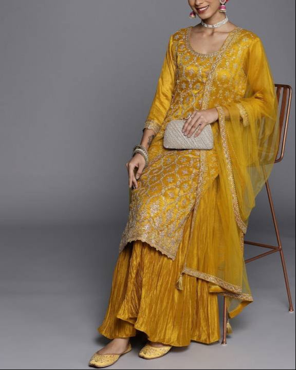 Women Silk Blend Kurta Sharara Set-KYAMSTORE