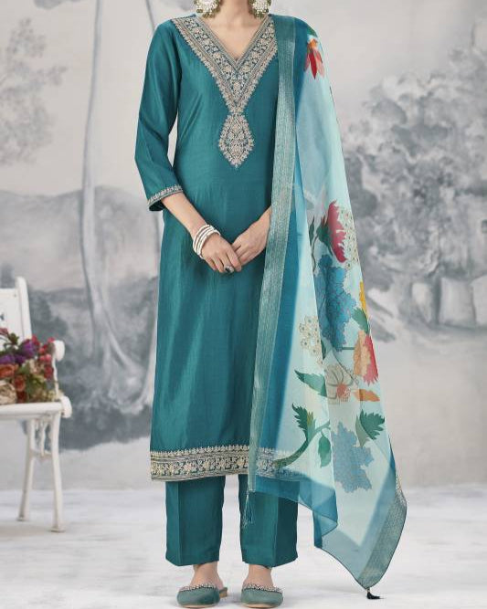 Women Silk Blend Kurta Pant Dupatta Set-KYAMSTORE