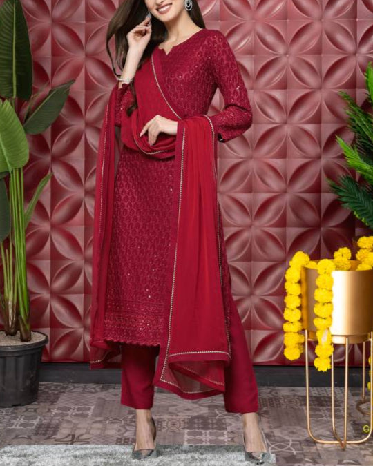 Women Cotton Rayon Kurta Pant Dupatta Set-KYAMSTORE
