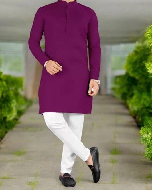 Men Solid Cotton Blend Straight Kurta-KYAMSTORE