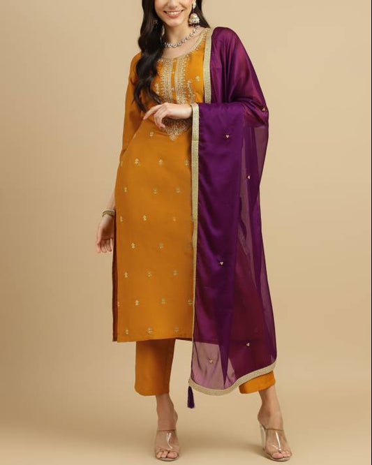 Women Silk Blend Kurta Pant Dupatta Set-KYAMSTORE