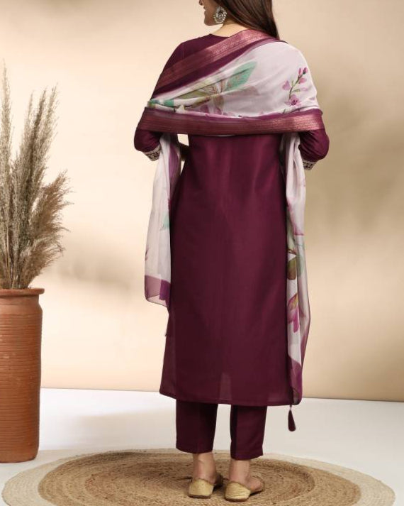 Women Silk Blend Kurta Pant Dupatta Set-KYAMSTORE
