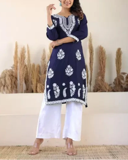 Women Cotton Rayon Kurti Palazzo Set (Colors Variants)-KYAMSTORE