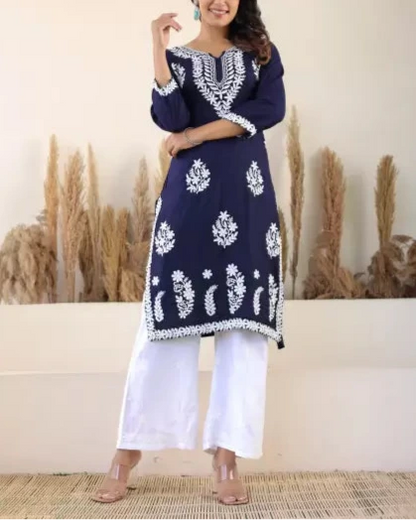 Women Cotton Rayon Kurti Palazzo Set (Colors Variants)-KYAMSTORE