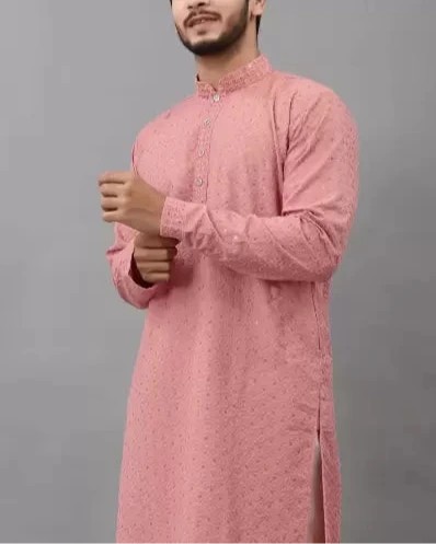 Men Chikan Embroidery Viscose Rayon Ethnic Dress (Color Variants)-KYAMSTORE