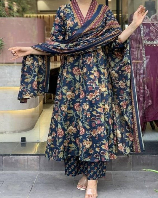Women Cotton Rayon Kurta Palazzo Dupatta Set-KYAMSTORE