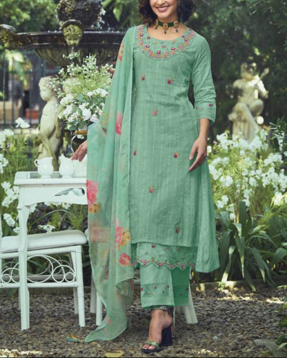 Women Pure Cotton Kurta Pant Dupatta Set-KYAMSTORE