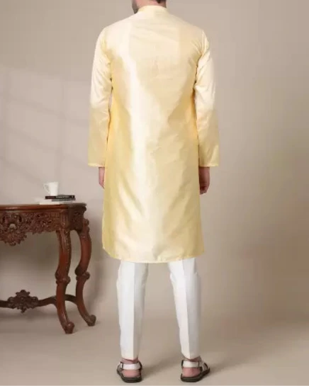 Men Solid Cotton Silk Straight Kurta (Color Variants)-KYAMSTORE