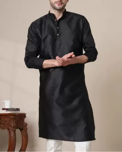 Men Solid Cotton Silk Straight Kurta (Color Variants)-KYAMSTORE