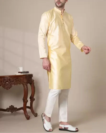 Men Solid Cotton Silk Straight Kurta (Color Variants)-KYAMSTORE