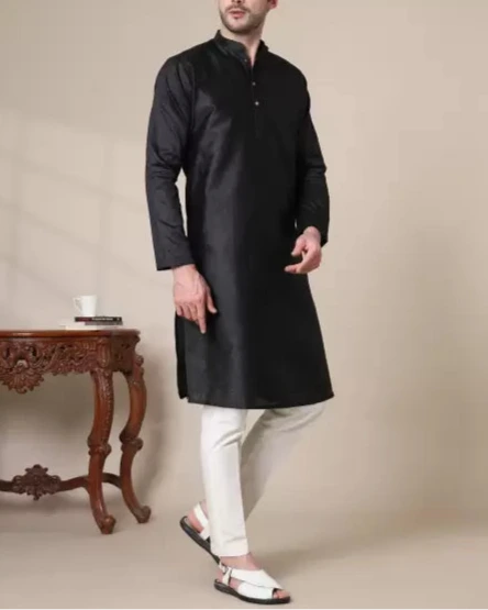 Men Solid Cotton Silk Straight Kurta (Color Variants)-KYAMSTORE