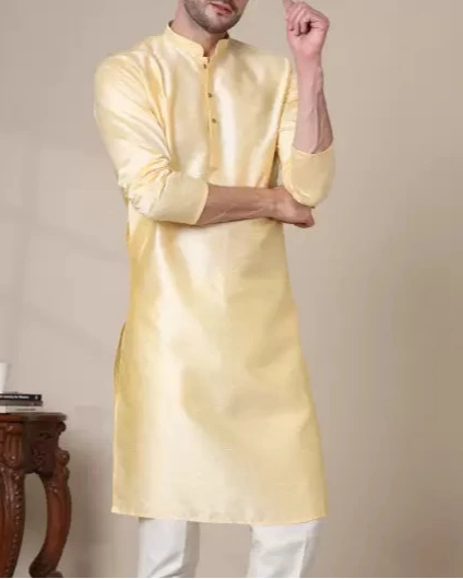 Men Solid Cotton Silk Straight Kurta (Color Variants)-KYAMSTORE
