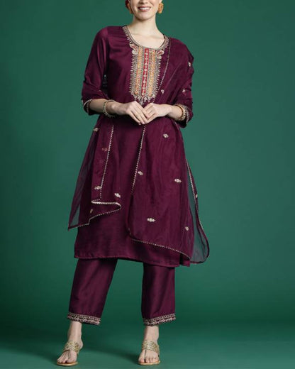 Women Silk Blend Kurta Pant Dupatta Set-KYAMSTORE