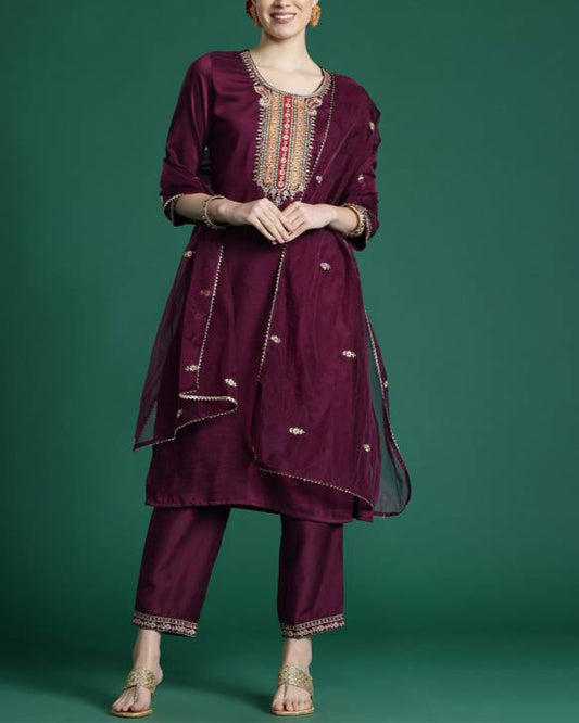 Women Silk Blend Kurta Pant Dupatta Set-KYAMSTORE