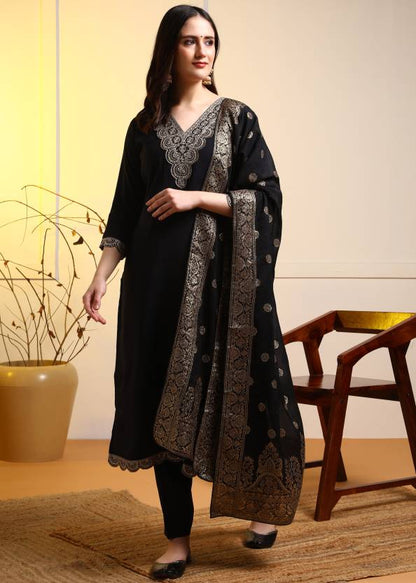 Women Pure Silk Kurti Pant Dupatta Set